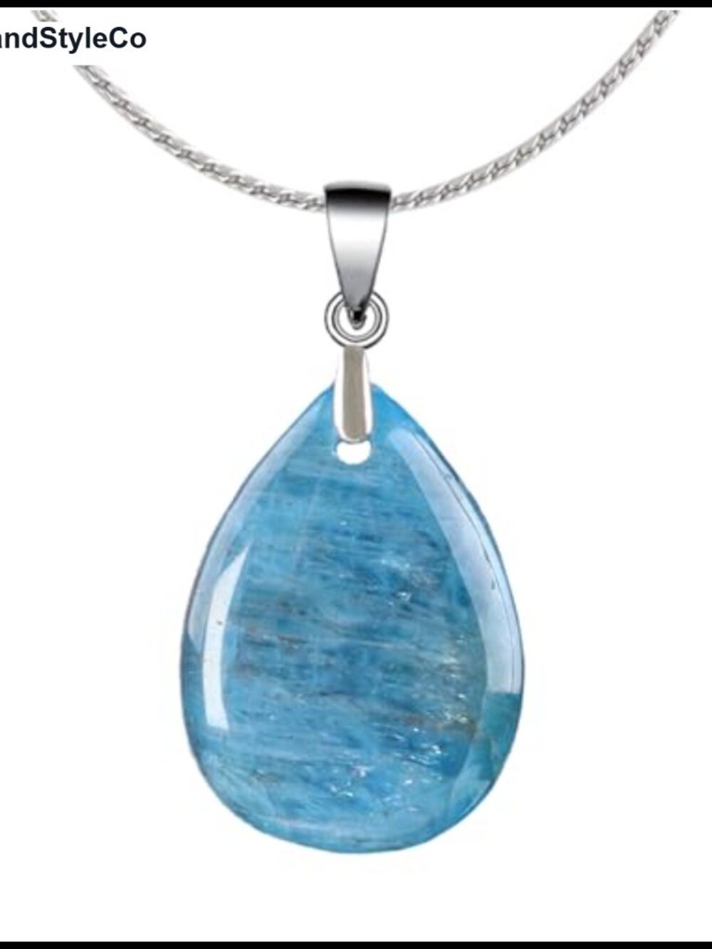 Natural Apatite Teardrop Pendant Necklace Stainless Steel Chain Crystal Healing